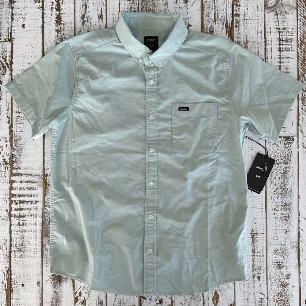 RVCA That’ll Do Stretch - Men's Light Green Short Sleeve Shirt - S, NWT